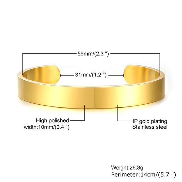 10mm silver/ gold/ black blank cuff bracelet stainless steel jewelry for women mens simple open bracelet 64mm/59mm inner, White
10mm silver/ gold/ black blank cuff bracelet stainless steel jewelry for women mens simple open bracelet 64mm/59mm inner, White