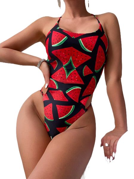 random watermelon print criss-cross tie backless one piece swimsuit t7p8#, White;black
random watermelon print criss-cross tie backless one piece swimsuit t7p8#, White;black