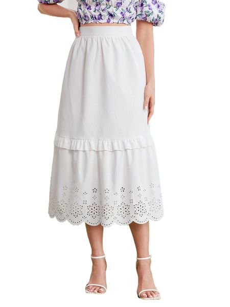 laser cut scallop trim skirt 54jl#, Black