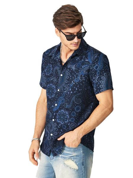 men random paisley print shirt w133#, White;black