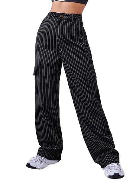 striped print pocket side pants i940#, Black;white
striped print pocket side pants i940#, Black;white