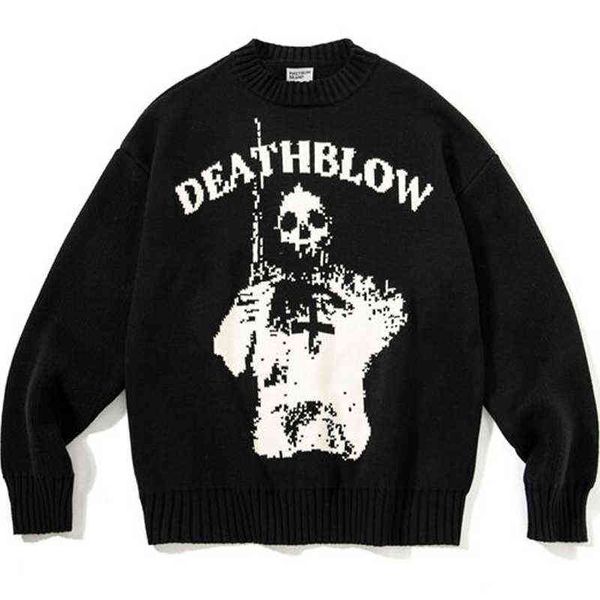 high street knitted sweater men skull pattern jacquard black pullover women vintage punk rock style jumpers loose spring t220730, White;black
high street knitted sweater men skull pattern jacquard black pullover women vintage punk rock style jumpers loose spring t220730, White;black