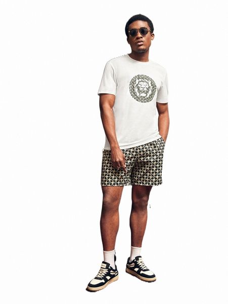 men lion & letter graphic tee & drawstring waist shorts u1lm#, Gray
