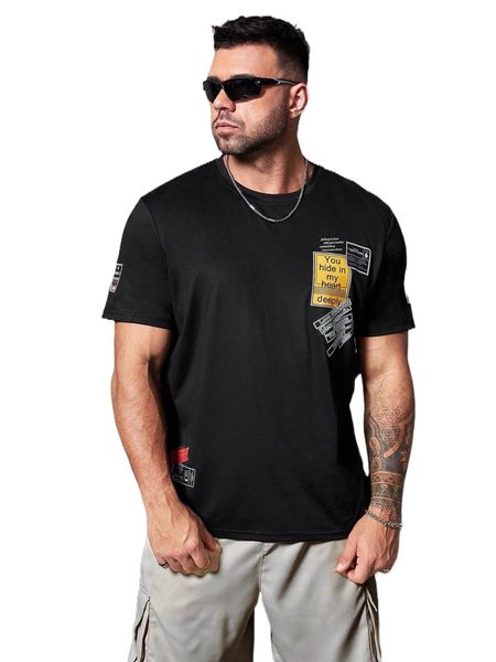 extended sizes men slogan graphic tee 700o#, White;black