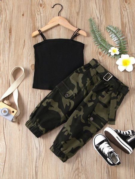 the little girl's suspender and camouflage pattern belt, tooling pants she, White
the little girl's suspender and camouflage pattern belt, tooling pants she, White