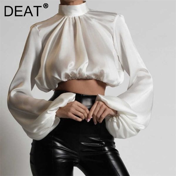 deat women open navel satin lantern sleeve shirt turtleneck long sleeve short fashion spring summer 11b093 210709, White
deat women open navel satin lantern sleeve shirt turtleneck long sleeve short fashion spring summer 11b093 210709, White