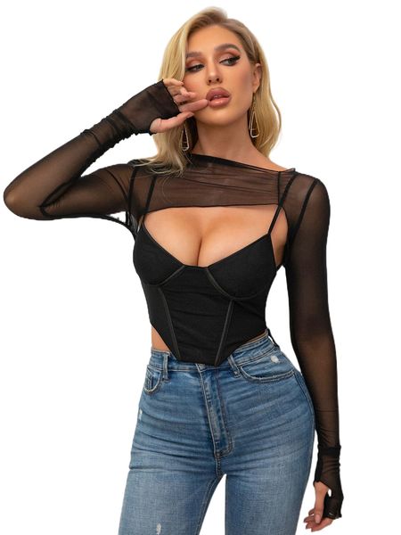 parthea peekaboo front asymmetrical hem mesh f9tu#, White 
parthea peekaboo front asymmetrical hem mesh f9tu#, White