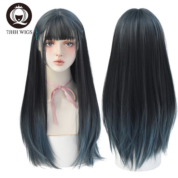 lx brand wigs omber blue gray long straight latest style 26" synthetic wig with air bangs for girls heat-resistant daily wear hairfactor, Black
lx brand wigs omber blue gray long straight latest style 26" synthetic wig with air bangs for girls heat-resistant daily wear hairfactor, Black