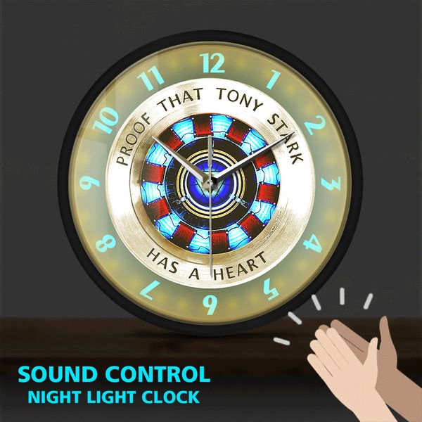 Proof That Tony Stark Has A Heart Arc Reactor Metal Frame LED Wall Clock Sound Activated Superhero Style Hanging Clocks Watch
Proof That Tony Stark Has A Heart Arc Reactor Metal Frame LED Wall Clock Sound Activated Superhero Style Hanging Clocks Watch