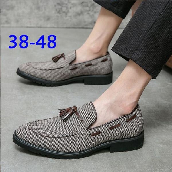 men shoes plaid canvas fashion business casual daily wild party classic retro pu tassel one pedal british loafers da60, Black
men shoes plaid canvas fashion business casual daily wild party classic retro pu tassel one pedal british loafers da60, Black