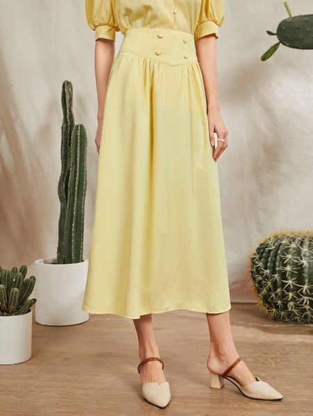 solid double breasted detail skirt 26xr#, Black
solid double breasted detail skirt 26xr#, Black