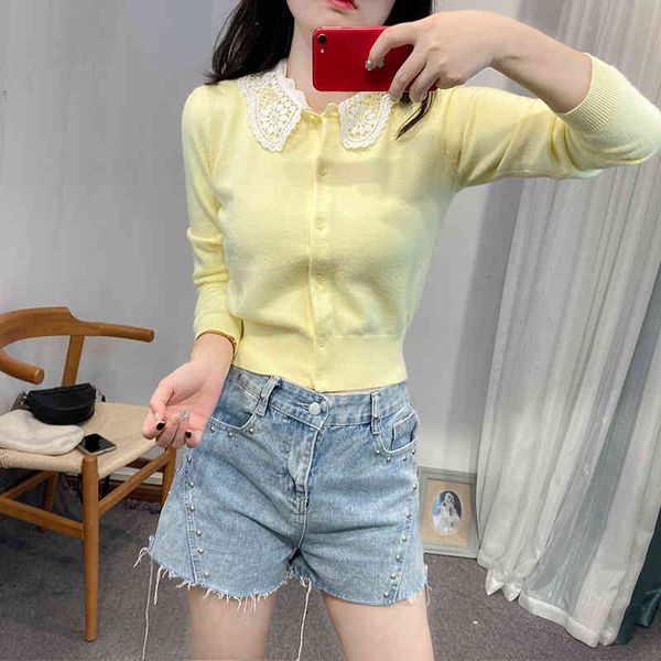 women's sweaters family autumn and winter lace doll collar goose yellow knitted cardigan female french minority age reducing sweater, White;black
women's sweaters family autumn and winter lace doll collar goose yellow knitted cardigan female french minority age reducing sweater, White;black