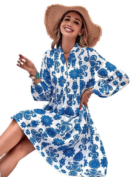 floral print lantern sleeve ruffle hem dress x3yl#, Black;gray
floral print lantern sleeve ruffle hem dress x3yl#, Black;gray