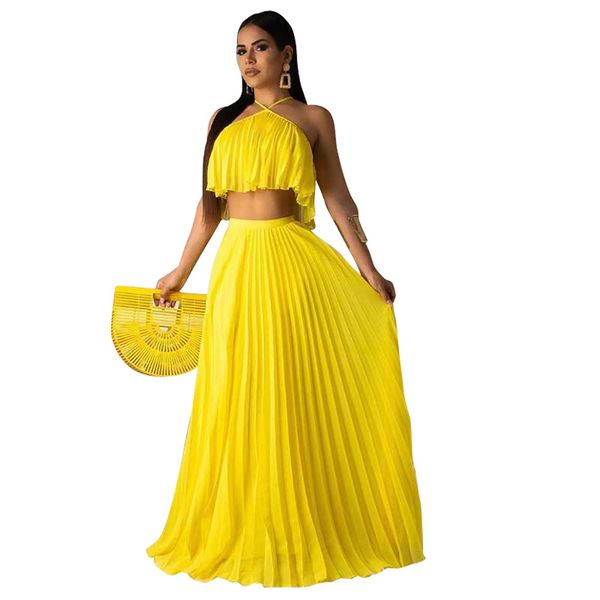 women party dresses chiffon sleeveless ruffle crop pleated long skirt 2 piece maxi dress, White;black
women party dresses chiffon sleeveless ruffle crop pleated long skirt 2 piece maxi dress, White;black
