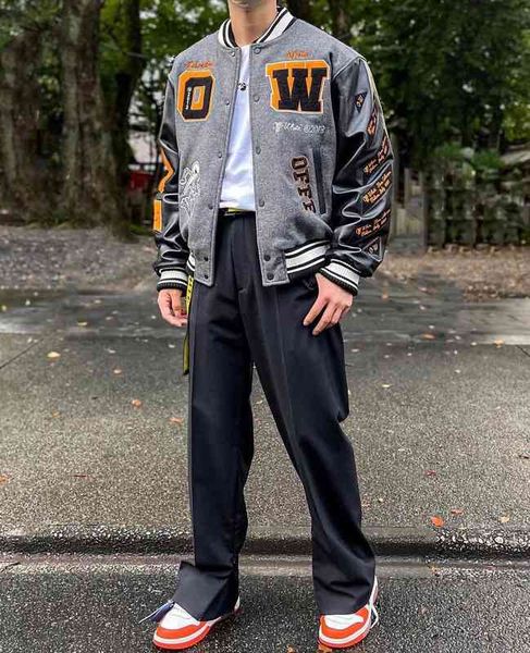 ow tide brand offwhite2021 autumn and winter new leather jacket baseball jacket cotton pilot coat, Black
ow tide brand offwhite2021 autumn and winter new leather jacket baseball jacket cotton pilot coat, Black