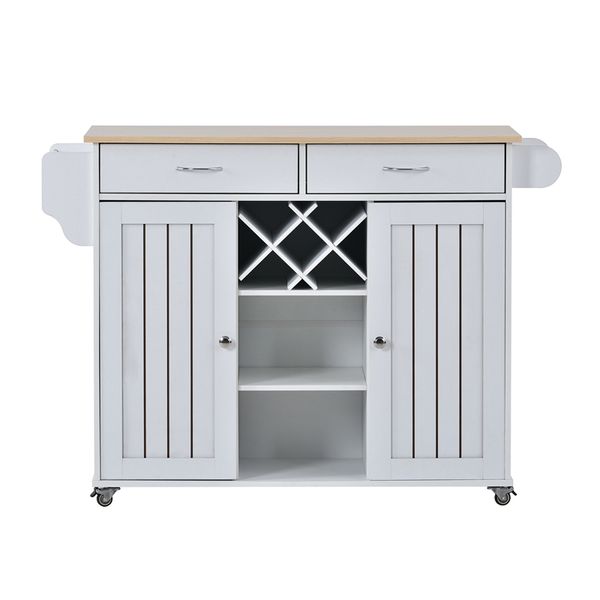 

selling dining room kitchen island cart with two storage cabinets and four locking wheels wine racks two drawers spice rack