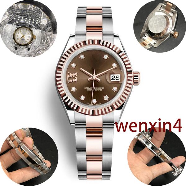 classic ladies watch luxury 28mm mechanical automatic stainless teeth edge nine rome drilled stars, Slivery;brown
classic ladies watch luxury 28mm mechanical automatic stainless teeth edge nine rome drilled stars, Slivery;brown
