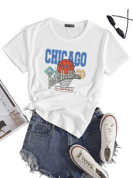 basketball letter graphic tee 74ff#, White