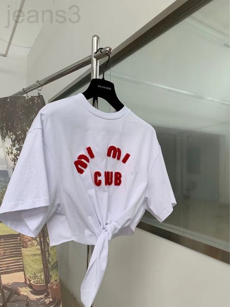 women's t-shirt designer 22ss spring / summer new miu embroidered twisted hem round neck short sleeve t-shirt 6eht, White
women's t-shirt designer 22ss spring / summer new miu embroidered twisted hem round neck short sleeve t-shirt 6eht, White