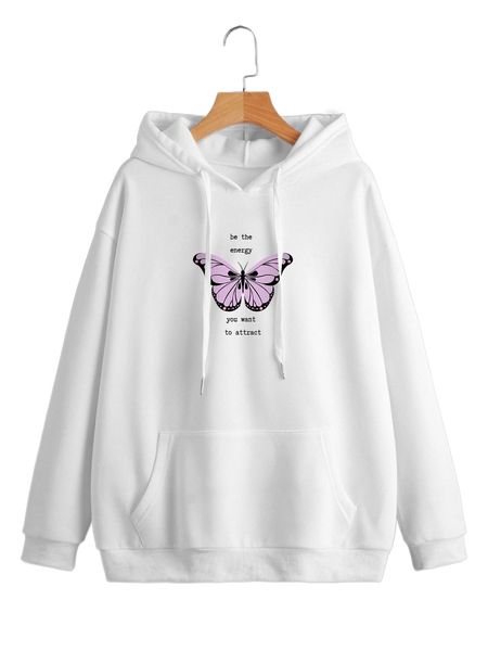 butterfly and slogan graphic kangaroo pocket thermal lined drawstring hoodie 35cp#, Black
butterfly and slogan graphic kangaroo pocket thermal lined drawstring hoodie 35cp#, Black