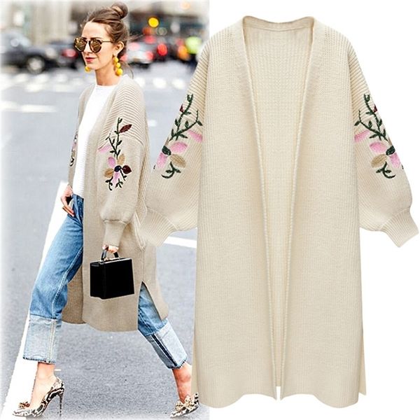 style for autumn and winter women's knitted cardigan women's loose long embroidered sweater women sweaters 201223, White;black
style for autumn and winter women's knitted cardigan women's loose long embroidered sweater women sweaters 201223, White;black