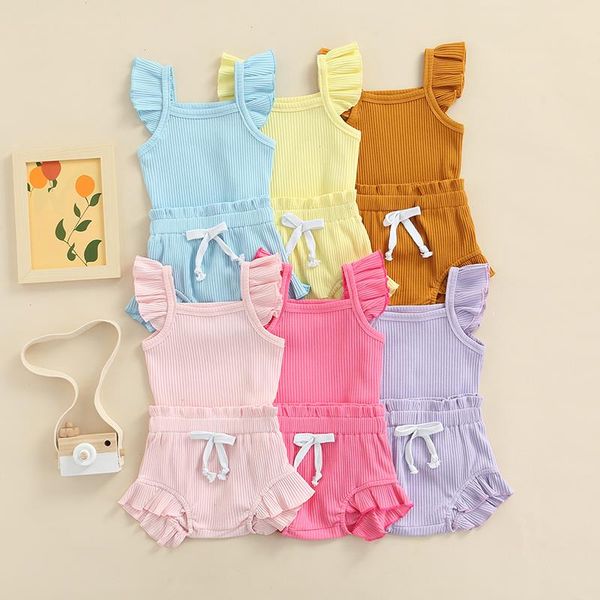 newborn infant baby girl two-piece sets solid outfits color flying sleeve romper elastic drawstring short pants, White
newborn infant baby girl two-piece sets solid outfits color flying sleeve romper elastic drawstring short pants, White