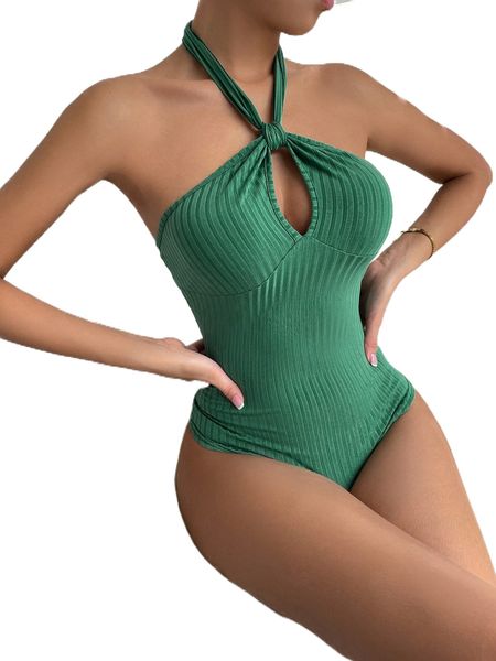 cut out tie back halter bodysuit 10wh#, White