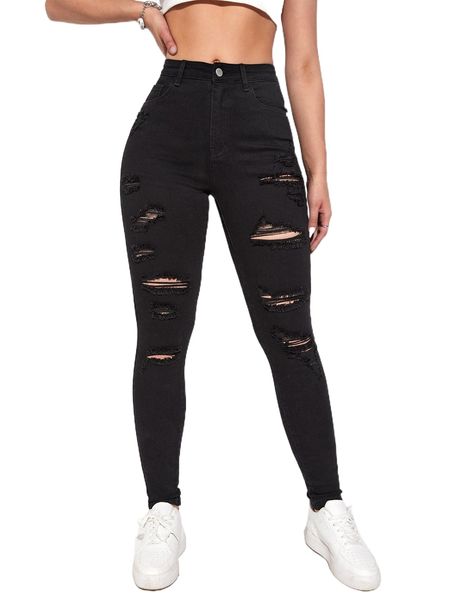 h.igh waist r.ipped frayed s.kinny j.eans 34fw#, Blue
h.igh waist r.ipped frayed s.kinny j.eans 34fw#, Blue