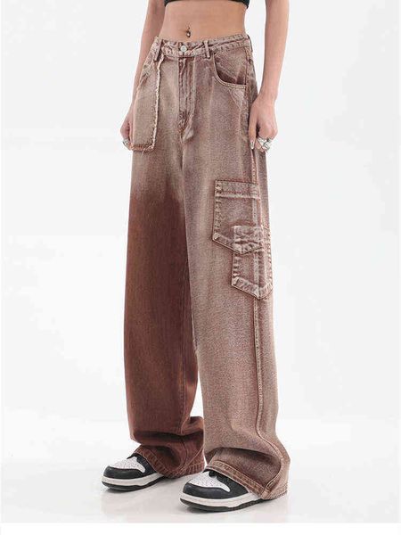 gradient brown tooling jeans womens summer design high waist wide leg loose straight hip hop neutral denim pants female trousers t220728, Blue
gradient brown tooling jeans womens summer design high waist wide leg loose straight hip hop neutral denim pants female trousers t220728, Blue