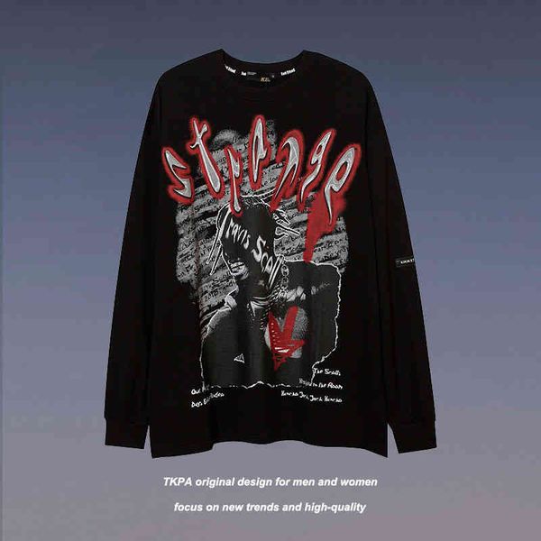 tkpa high street punk cartoon graffiti printed long sleeve t-shirt hip hop loose round neck pullover thin sweater, Black
tkpa high street punk cartoon graffiti printed long sleeve t-shirt hip hop loose round neck pullover thin sweater, Black
