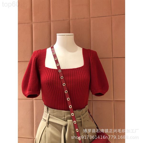 women's sweaters designer french bubble sleeve red sweater women's 2021 early spring short square neck temperament pit pattern sli, White;black
women's sweaters designer french bubble sleeve red sweater women's 2021 early spring short square neck temperament pit pattern sli, White;black