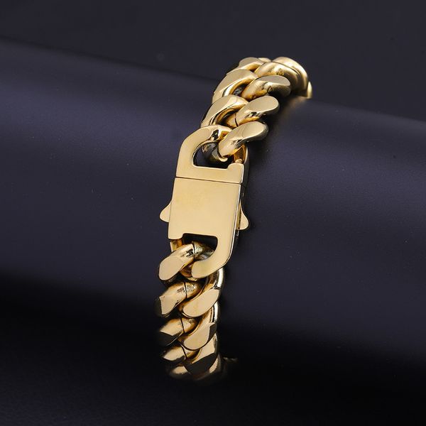 gold stainls jewelry hip hop fashion men's domineering 14mm smooth buckle titanium steel cuban chain bracelet, Golden;silver
gold stainls jewelry hip hop fashion men's domineering 14mm smooth buckle titanium steel cuban chain bracelet, Golden;silver