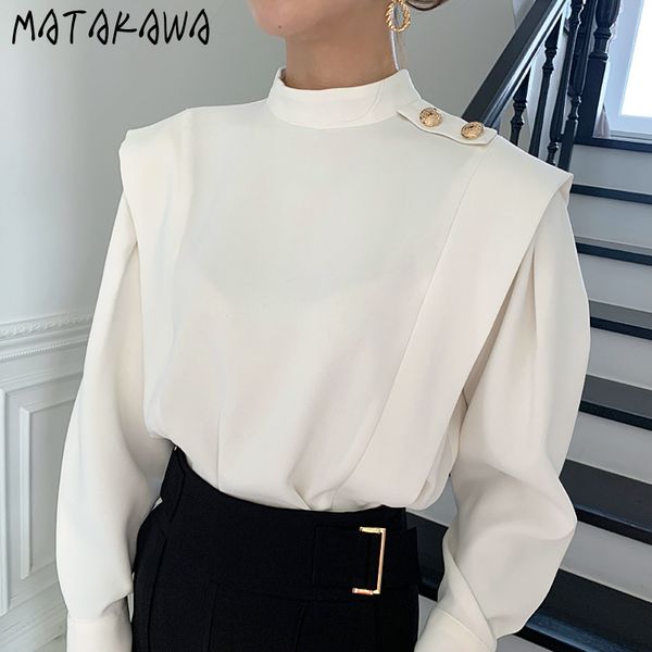 elegant stand blusas button decoration loose blouse women korean solid fake twopiece longsleeved shirt 210506, White
elegant stand blusas button decoration loose blouse women korean solid fake twopiece longsleeved shirt 210506, White