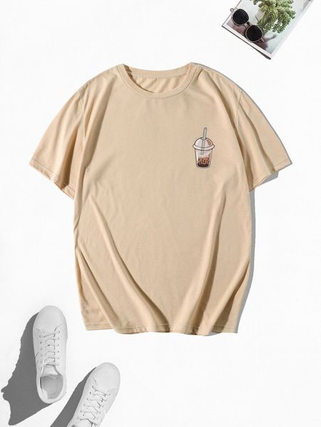 men milk tea print tee w142#, White;black 
men milk tea print tee w142#, White;black