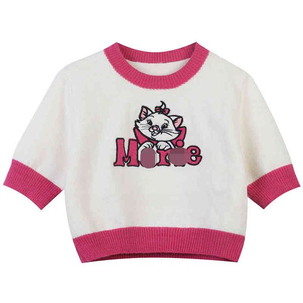 women's sweaters early spring 2022 women's striped contrast cat embroidery college style slim fit round neck short sleeve knitted, White;black
women's sweaters early spring 2022 women's striped contrast cat embroidery college style slim fit round neck short sleeve knitted, White;black