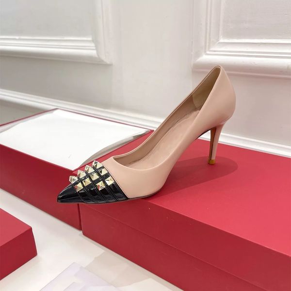 2022 for women pumps genuine leather shoe high thin heels pointed toe pumps spring autumn studded rivets party luxury designer dress shoes, Black
2022 for women pumps genuine leather shoe high thin heels pointed toe pumps spring autumn studded rivets party luxury designer dress shoes, Black