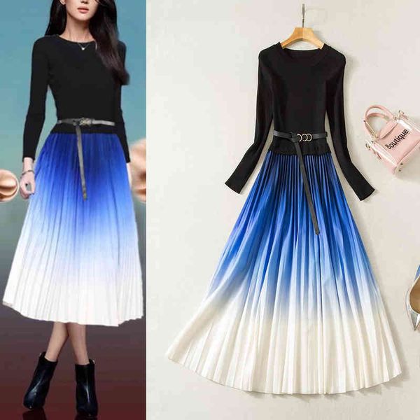 casual dresses autumn and winter women's dress knitted stitching gradient heavy industry crimped long sleeved, Black;gray
casual dresses autumn and winter women's dress knitted stitching gradient heavy industry crimped long sleeved, Black;gray