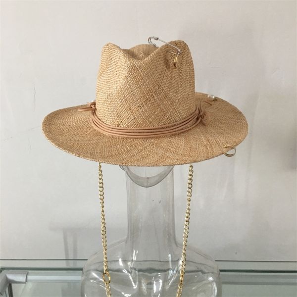 summer raffia sunhat for women with chain and pin women's straw panama hat 220507, Blue;gray
summer raffia sunhat for women with chain and pin women's straw panama hat 220507, Blue;gray