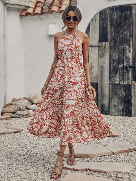 tropical print ruffle hem tie back halter dress k4ow#, Black;gray
tropical print ruffle hem tie back halter dress k4ow#, Black;gray