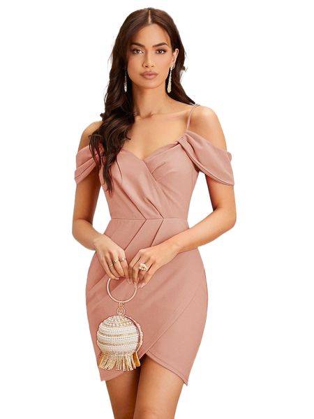 fold pleated cold shoulder bodycon dress o3cg#, Black;gray