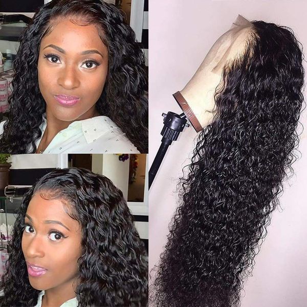 

28 Inch Brazilian 13x4 Water Wave HD Lace Front Human Hair Wigs for Black Women Loose Deep Wave Synthetic Frontal Closure Wig, Natural black color