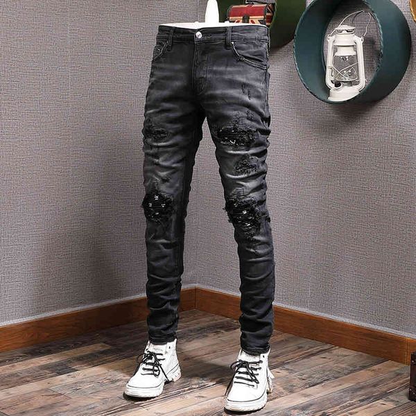 men's jeans fashion high street trend hole patch slim fit water wash small feet micro elastic young men's fashion brand denim pant, Blue
men's jeans fashion high street trend hole patch slim fit water wash small feet micro elastic young men's fashion brand denim pant, Blue