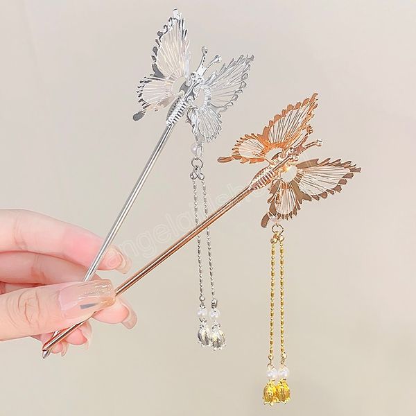 women vintage gold silver butterfly shape pendant hair sticks lady elegant hair decorate headband hairpin hair accessories, Slivery;white
women vintage gold silver butterfly shape pendant hair sticks lady elegant hair decorate headband hairpin hair accessories, Slivery;white