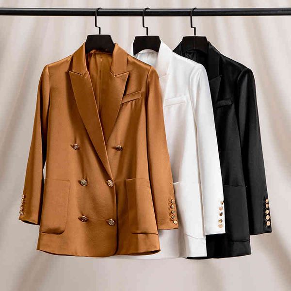women's suits blazers premium brown coffee heavy imported triacetic acid satin double breasted suit coat female shoulder pad high end, White;black
women's suits blazers premium brown coffee heavy imported triacetic acid satin double breasted suit coat female shoulder pad high end, White;black