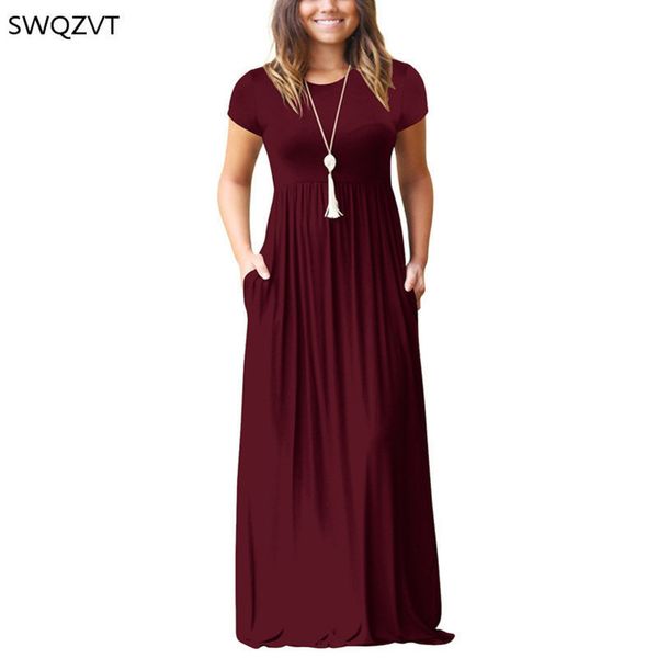 spring sleeve women fashion summer maxi dress elastic waist casual ladies female plus size long dresses vestidos y200805, Black;pink
spring sleeve women fashion summer maxi dress elastic waist casual ladies female plus size long dresses vestidos y200805, Black;pink