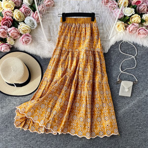 summer hollow out embroidered skirt women vintage high elastic waist yellowwhite lace midi skirts boho chic new fashion y200910, Black
summer hollow out embroidered skirt women vintage high elastic waist yellowwhite lace midi skirts boho chic new fashion y200910, Black