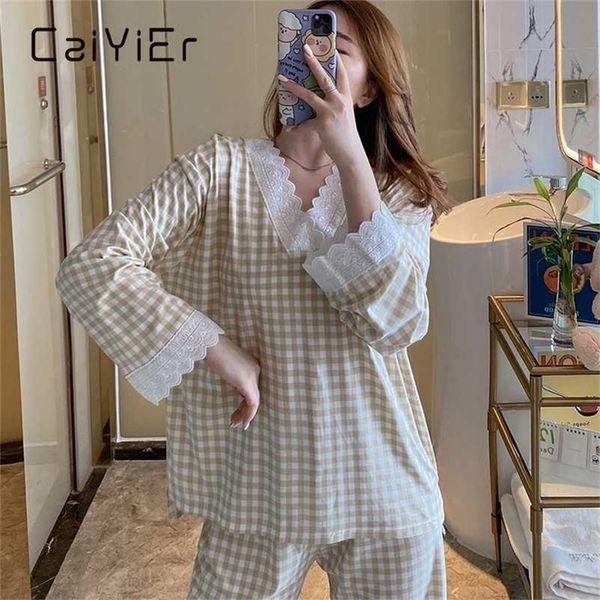 caiyier women grid pajamas set princess sweet fashion cute sleepwear lace long sleeve pant v-neck loose homewear 2piece/set 211007, Black;red
caiyier women grid pajamas set princess sweet fashion cute sleepwear lace long sleeve pant v-neck loose homewear 2piece/set 211007, Black;red