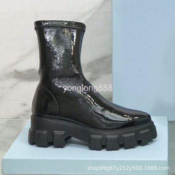 boots martin boots women's fashion ins thick soled muffin shoes tooling patent leather round head middle heel short tube large, Black
boots martin boots women's fashion ins thick soled muffin shoes tooling patent leather round head middle heel short tube large, Black
