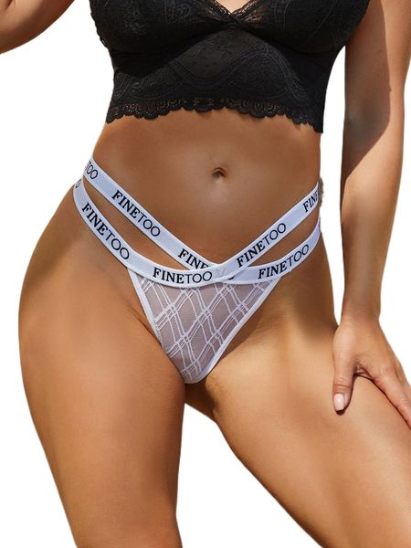 finetoo letter graphic cut out mesh thong w1zm#, Black;red