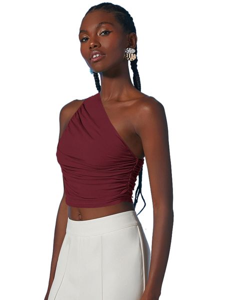 ruched one shoulder crop k491#, White
ruched one shoulder crop k491#, White